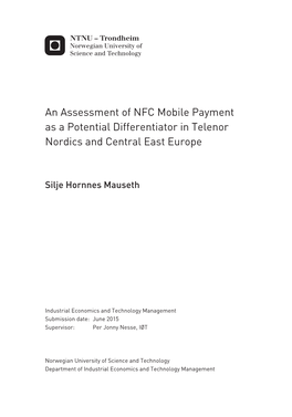 An Assessment of NFC Mobile Payment As a Potential Differentiator in Telenor Nordics and Central East Europe