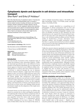 Cytoplasmic Dynein and Dynactin in Cell Division and Intracellular Transport Sher Karki* and Erika LF Holzbaur†