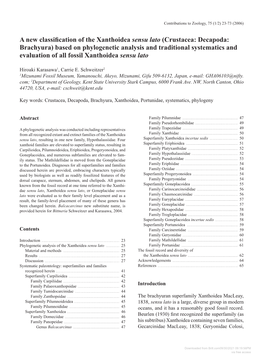A New Classification of the Xanthoidea Sensu Lato
