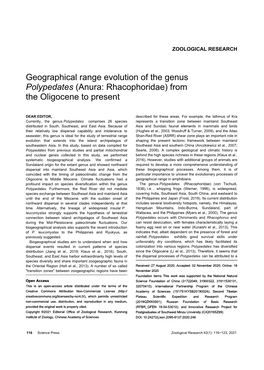 Geographical Range Evolution of the Genus Polypedates (Anura: Rhacophoridae) from the Oligocene to Present