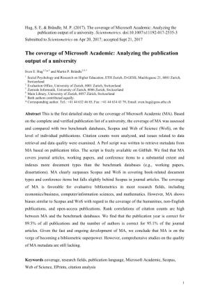 The Coverage of Microsoft Academic: Analyzing the Publication Output of a University