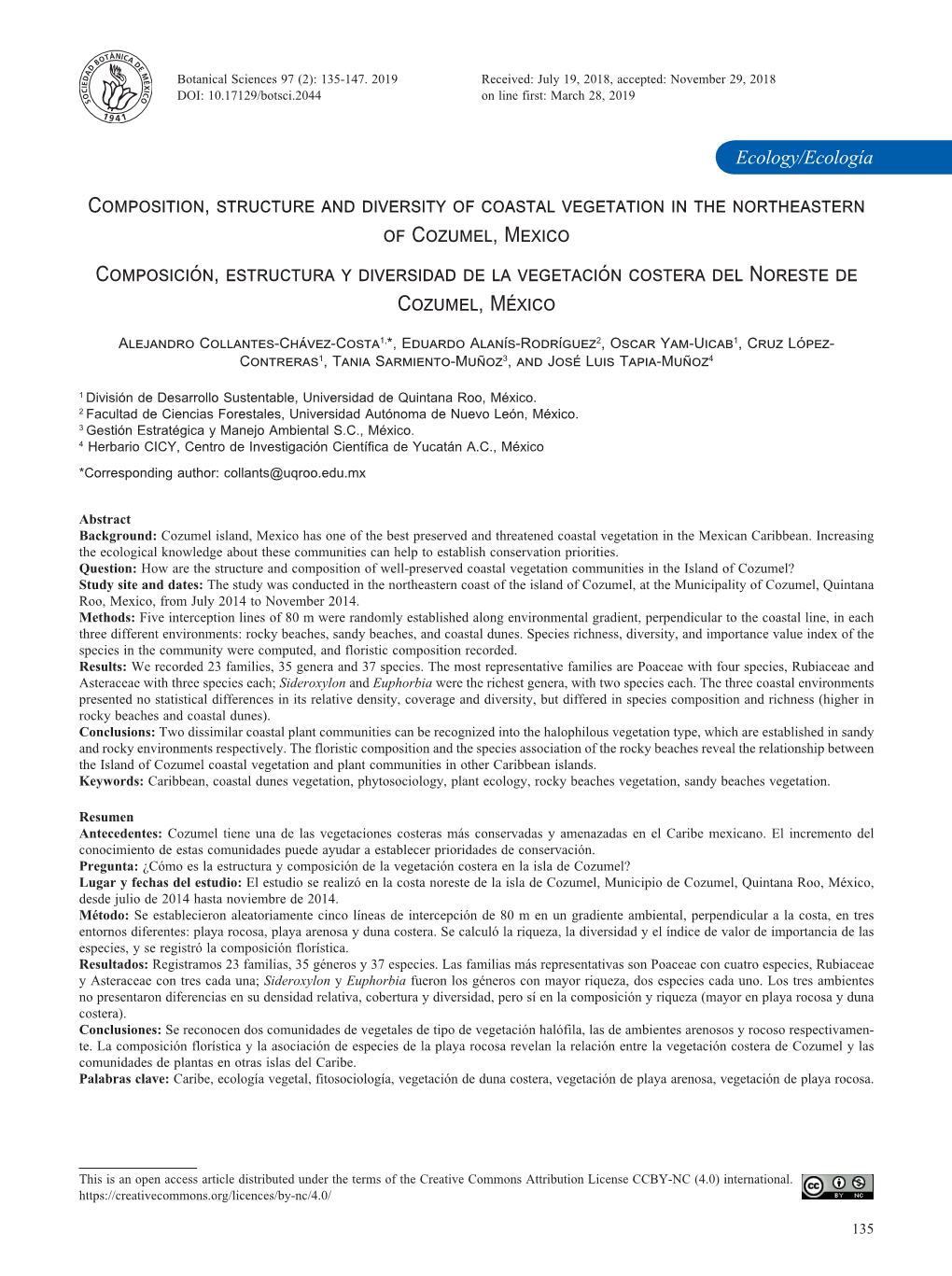 Composition, Structure and Diversity of Coastal Vegetation in The