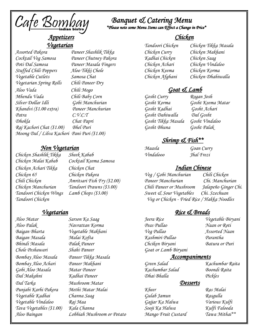 Banquet & Catering Menu