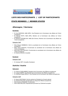 Liste Des Participants / List of Participants Etats