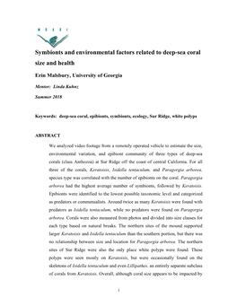 Symbionts and Environmental Factors Related to Deep-Sea Coral Size and Health