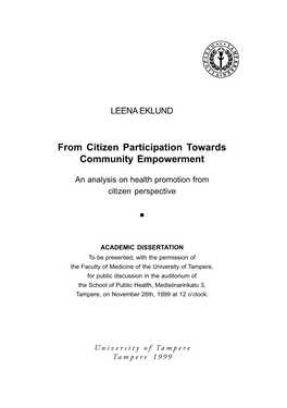 From Citizen Participation Towards Community Empowerment