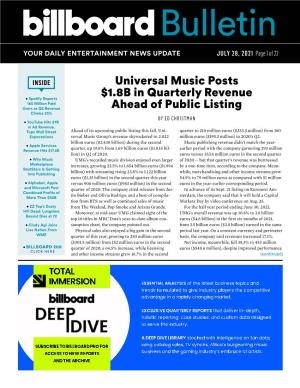 Universal Music Posts $1.8B in Quarterly Revenue