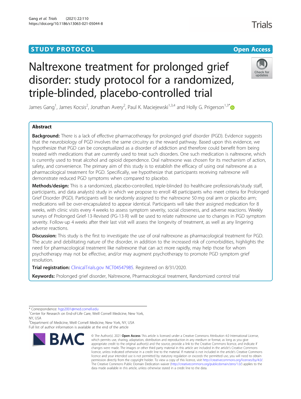 Naltrexone Treatment for Prolonged Grief Disorder