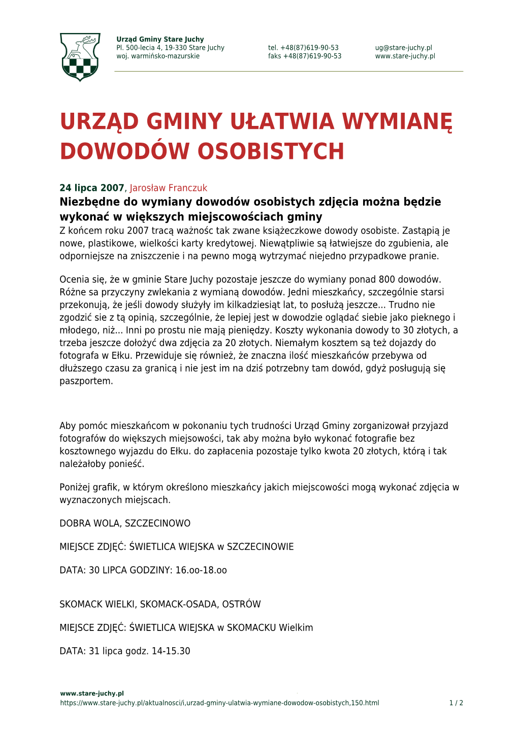 Urząd Gminy Ułatwia Wymianę Dowodów Osobistych