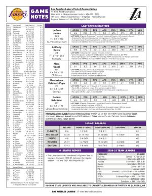 Los Angeles Lakers Game Notes