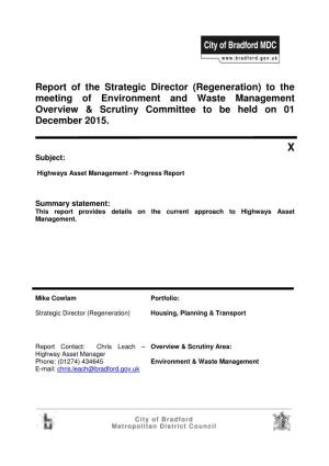 Report of the Strategic Director (Regeneration) to the Meeting of Environment and Waste Management Overview & Scrutiny Committee to Be Held on 01 December 2015