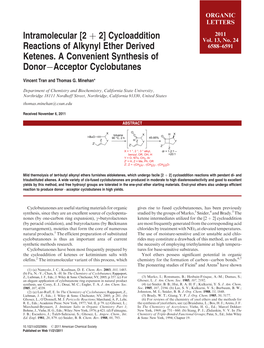 Cycloaddition Reactions of Alkynyl Ether Derived Ketenes. A