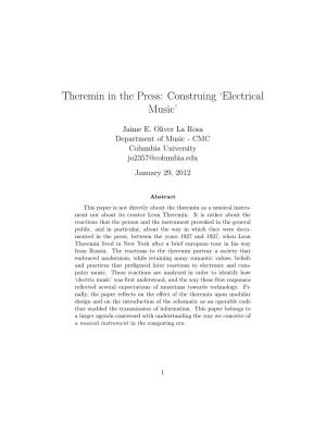 Theremin in the Press: Construing 'Electrical Music'