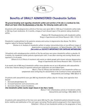 Benefits of ORALLY ADMINISTERED Chondroitin Sulfate