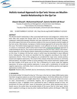 Holistic-Textual Approach to Qur'anic Verses on Muslim- Jewish Relationship in the Qur'an