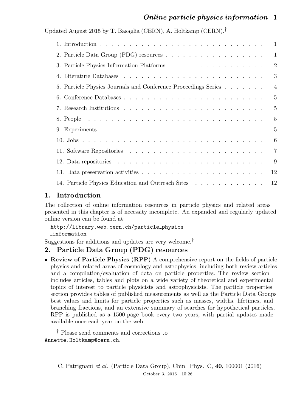 Online Particle Physics Information 1