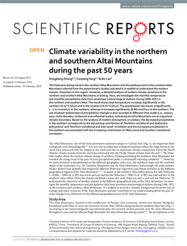 Climate Variability in the Northern and Southern Altai Mountains During The