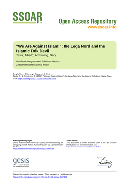We Are Against Islam!": the Lega Nord and the Islamic Folk Devil Testa, Alberto; Armstrong, Gary