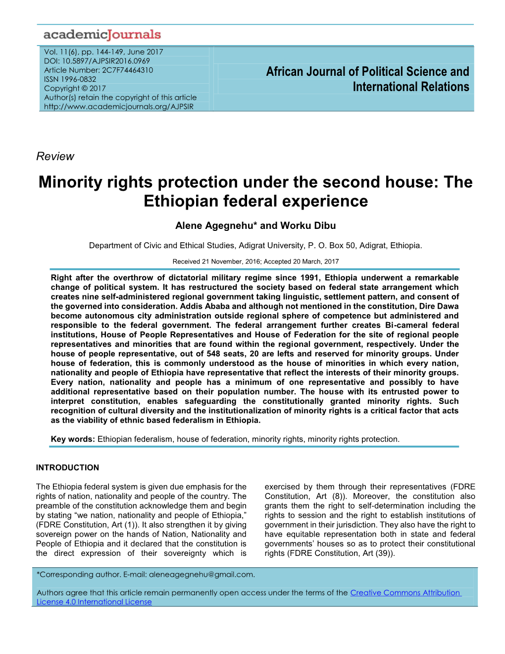 Minority Rights Protection Under the Second House: the Ethiopian Federal Experience