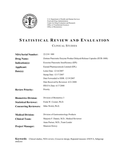 Statistical Review and Evaluation