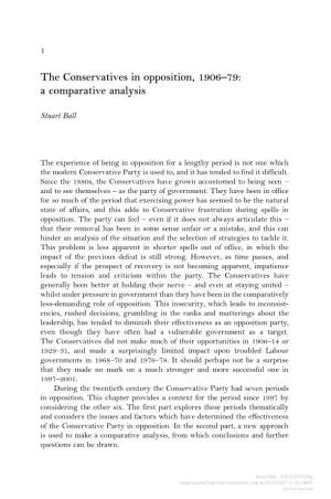 The Conservatives in Opposition, 1906–79 the Conservatives in Opposition, 1906–79: a Comparative Analysis