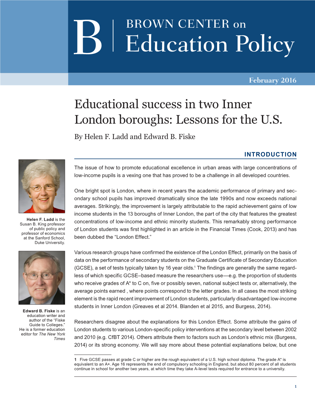 Educational Success in Two Inner London Boroughs: Lessons for the U.S