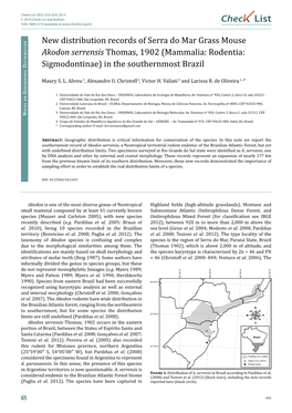 Chec List ISSN 1809-127X (Available at Journal of Species Lists and Distribution