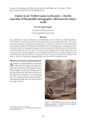 Einheit in Der Vielheit (Unity in Diversity) — on the Topicality of Humboldt's Ethnographic Reflections for Today's Wo