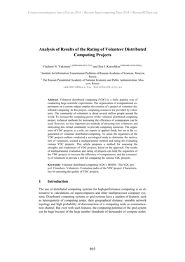 Analysis of Results of the Rating of Volunteer Distributed Computing Projects