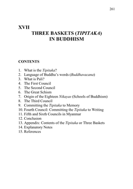 Xvii Three Baskets (Tipitaka) I Buddhism