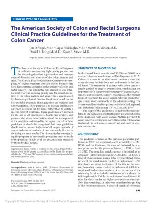 The American Society of Colon and Rectal Surgeons Clinical Practice Guidelines for the Treatment of Colon Cancer Jon D