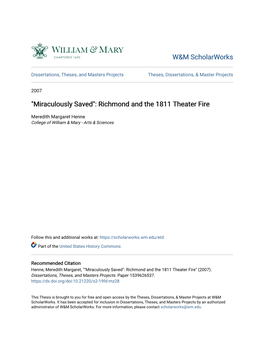 Richmond and the 1811 Theater Fire