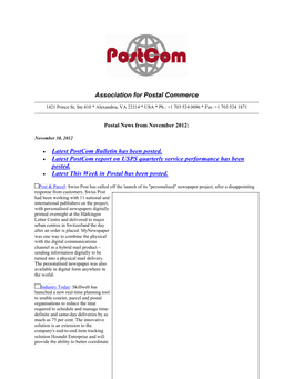 Association for Postal Commerce • Latest Postcom Bulletin Has Been