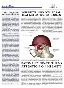 Batsman's Death Turns Attention on Helmets