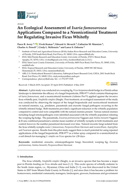 An Ecological Assessment of Isaria Fumosorosea Applications Compared to a Neonicotinoid Treatment for Regulating Invasive Ficus Whiteﬂy