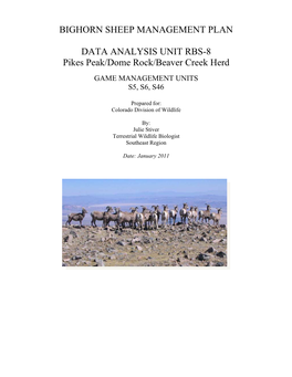 Bighorn Sheep Management Plan: DAU RBS-8 Pikes Peak/ Dome Rock