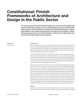Finnish Frameworks of Architecture and Design in the Public Sector