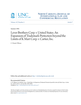 Lever Brothers Corp. V. United States: an Expansion of Trademark Protection Beyond the Limits of K Mart Corp