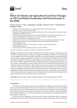 Effect of Climate and Agricultural Land Use Changes on UK Feed Barley Production and Food Security to the 2050S