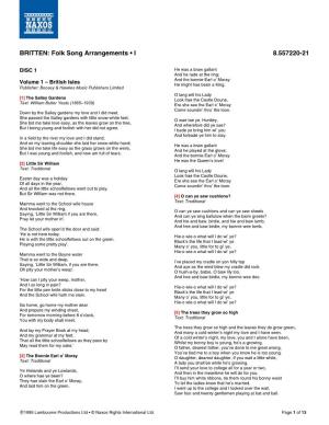 BRITTEN: Folk Song Arrangements • I 8.557220-21