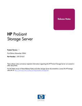 HP Proliant Storage Server Release Notes (November 2004)