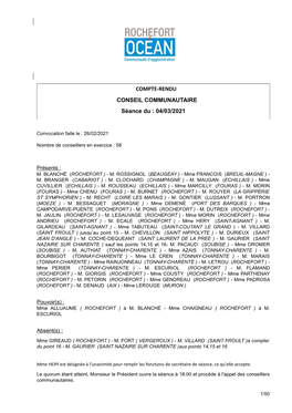 COMPTE-RENDU CONSEIL COMMUNAUTAIRE Séance Du : 04/03/2021