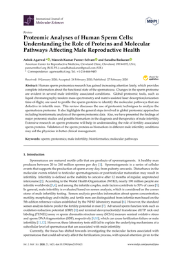 Proteomic Analyses of Human Sperm Cells: Understanding the Role of Proteins and Molecular Pathways Aﬀecting Male Reproductive Health