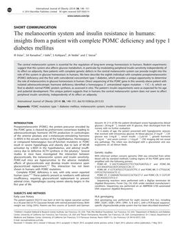 The Melanocortin System and Insulin Resistance in Humans: Insights from a Patient with Complete POMC Deficiency and Type 1 Diabe