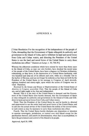 APPENDIX a ["Joint Resolution for the Recognition of the Independence of the People of Cuba, Demanding That the Government