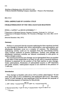 Urea Amidolyase of Candida Utilis Characterization Of