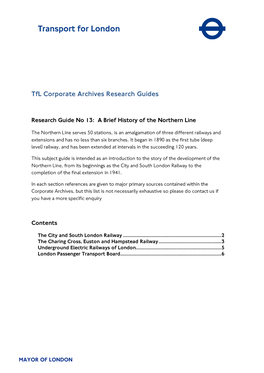 Research Guide No 13: a Brief History of the Northern Line