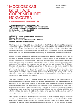 PRESS RELEASE 5 June 2009 3 Moscow Biennale of Contemporary