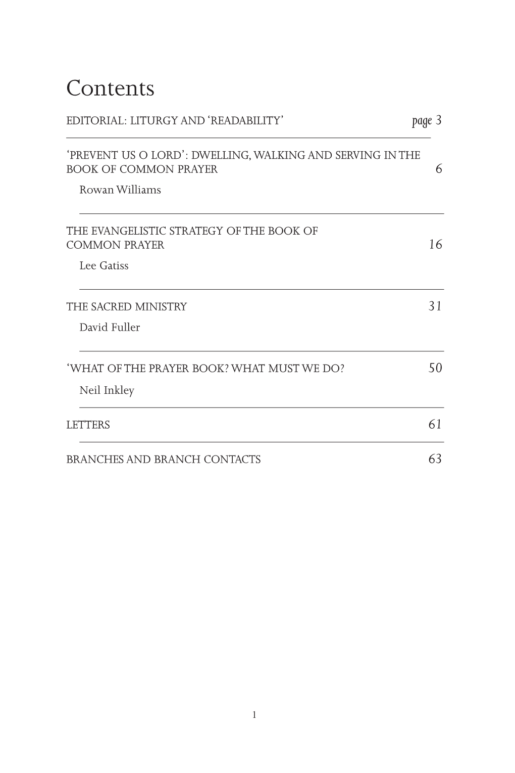 Contents EDITORIAL: LITURGY and ‘READABILITY’ Page 3