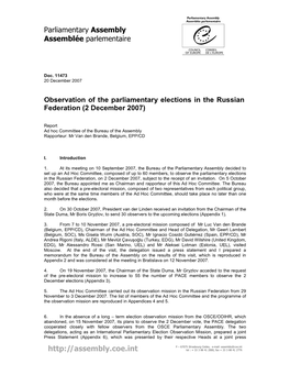 Observation of the Parliamentary Elections in the Russian Federation (2 December 2007)